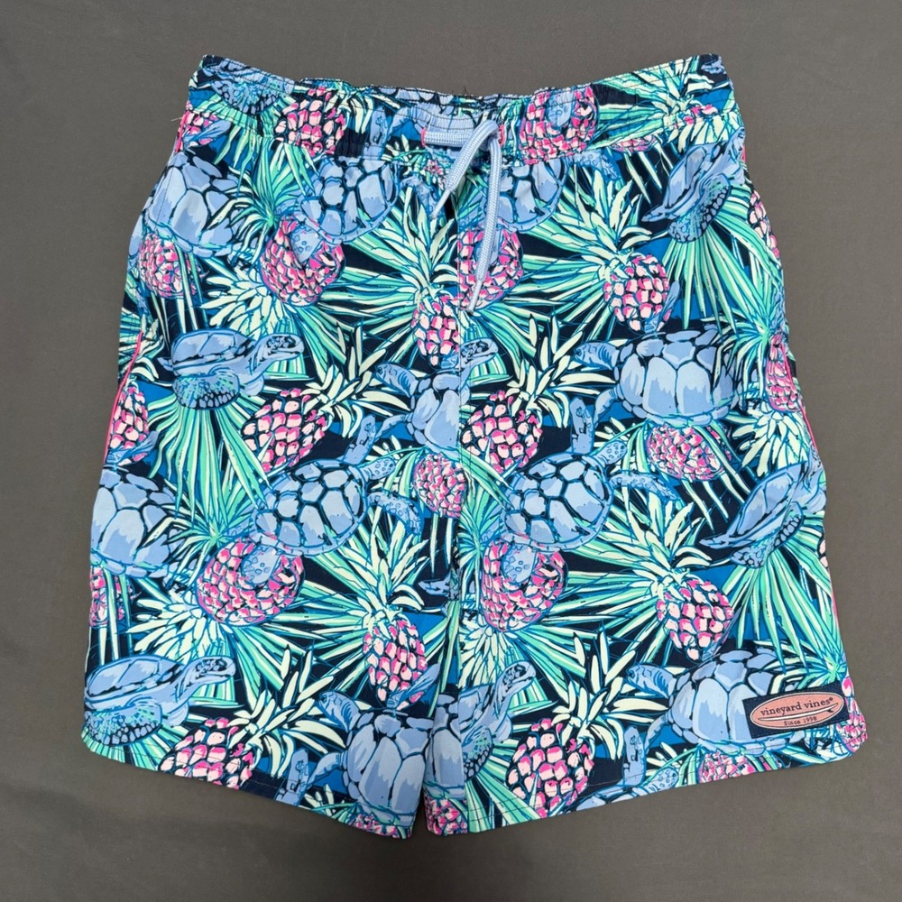 Vineyard Vines Swim Trunks Boys L 16 Blue Turtle Pineapple